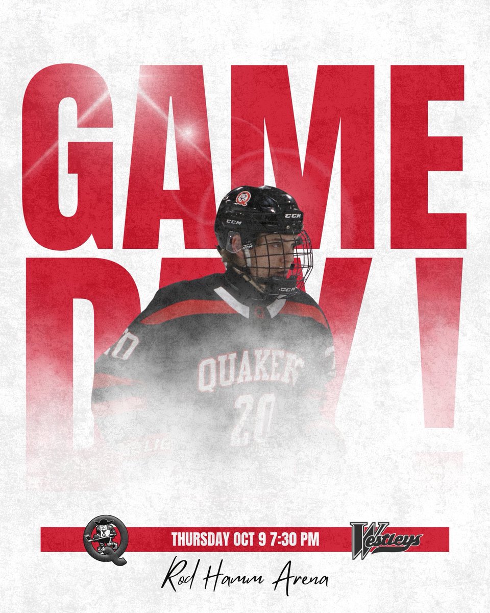 It’s GAME DAY!

A Thursday night tilt vs the Westleys.

🕢 Puck Drop: 7:30 PM
📍 Rod Hamm Arena

#QuakersHockey | #GameDay