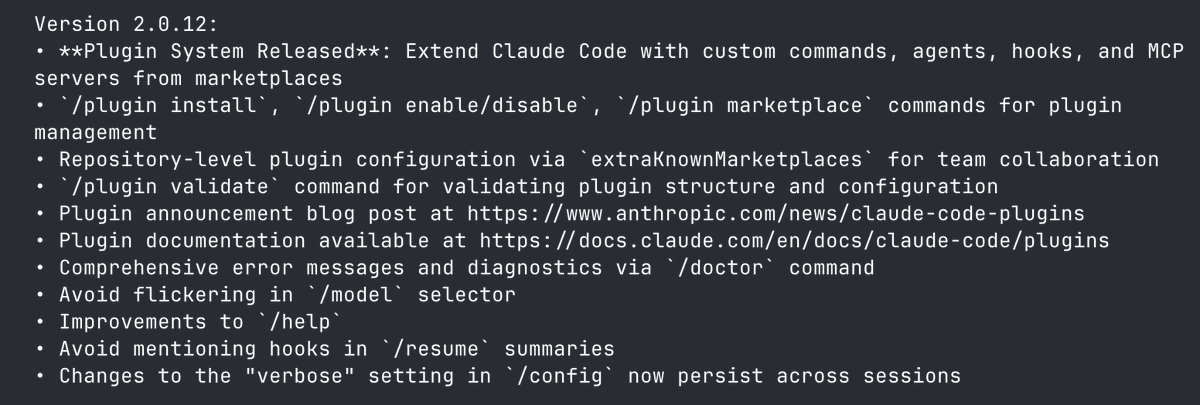 psycoder_s's tweet photo. I've found new update on cluade code v 2.0.12
I see new feature called plugin.
But when I access to its document, I see 404.
@claudeai https://t.co/zD0rzY5mVM