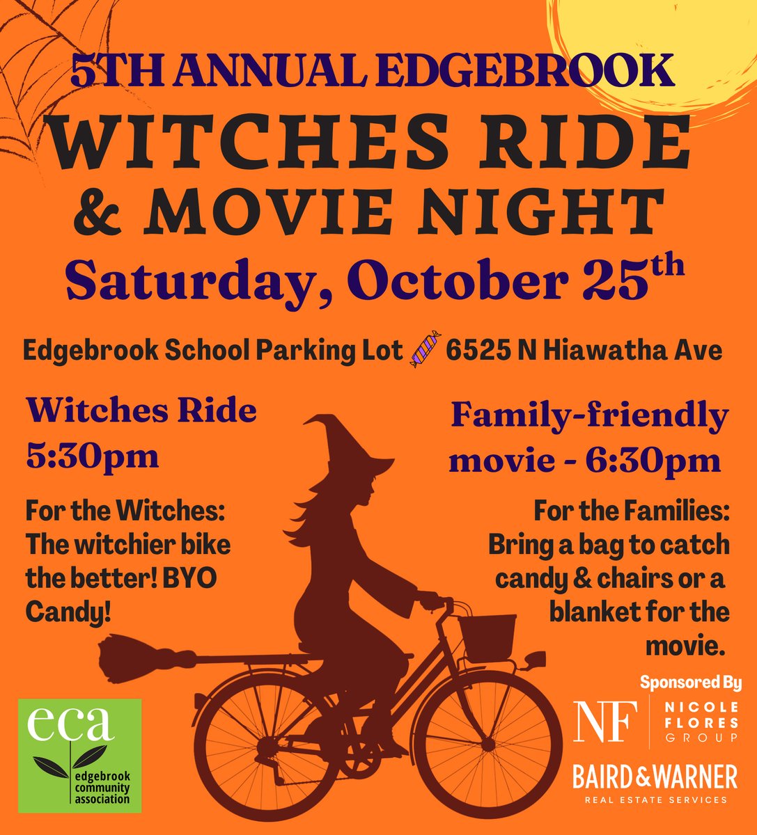 EdgebrookAssoc's tweet image. Calling all Edgebrook witches and families! 🧙‍♀️🎃 Dust off your brooms (bikes!) because the 5th Annual Edgebrook Witches Ride &amp;amp; Movie Night is happening Saturday, October 25th! Edgebrook School Parking Lot (6525 N Hiawatha Ave) Witches Ride: 5:30pm BYO Candy! Family Movie: 6:30pm