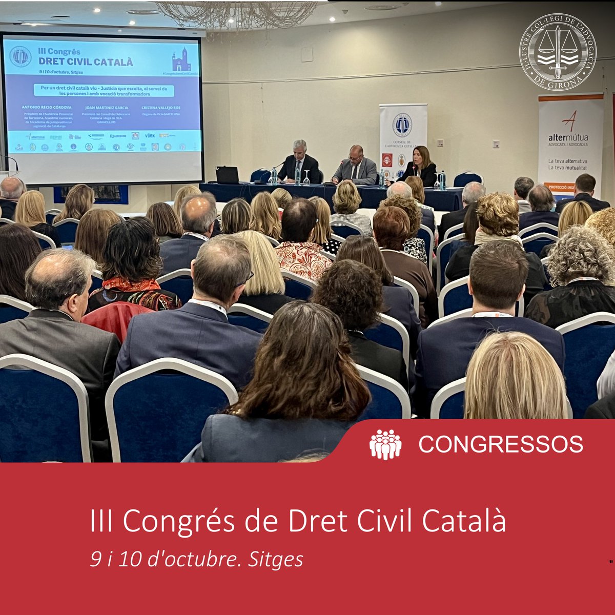 🗓 Avui i demà som presents al III #CongrésDretCivilCatalà, que se celebra a Sitges amb més de 300 professionals del dret.
💬 Anna Valdé Via, diputada 3a de la Junta de l'#ICAG, ha participat a la taula “Discapacitat: Conflictes Recurrents, Litigis i Protecció Patrimonial”