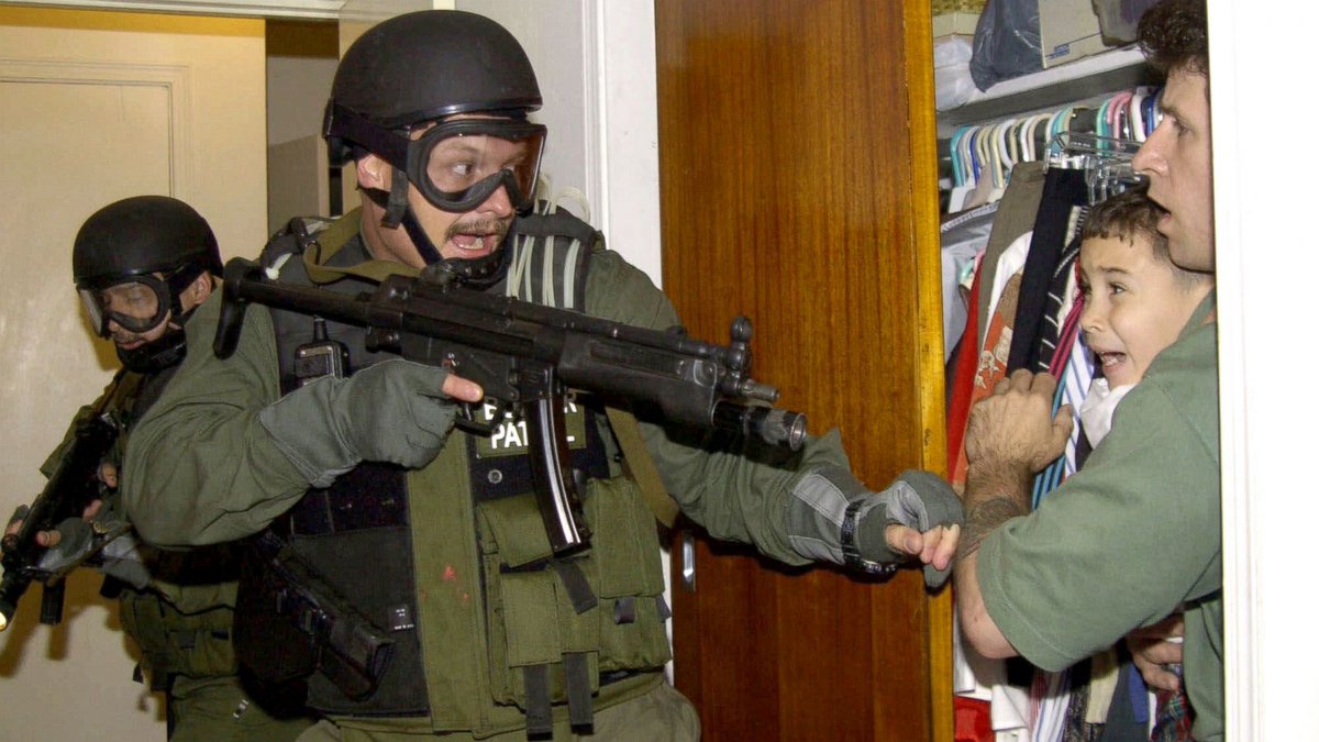 SometimesBilly's tweet image. I keep thinking about how in 2000, this picture of the raid of armed officers to deport Elian Gonzalez created massive controversy for years to come, but now we're basically seeing live videos in 4K of the same thing every day and half the country does not give a shit.