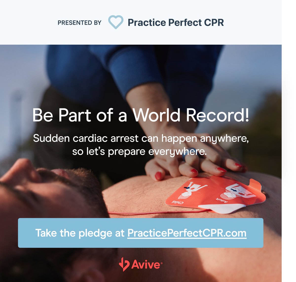 AviveSolutions's tweet image. On 10/16, in partnership with Practice Perfect CPR, we’re on our way to creating the largest virtual CPR event in history!
Join thousands worldwide to take part in a 2-minute CPR practice session. There’s still time to register: practiceperfectcpr.com