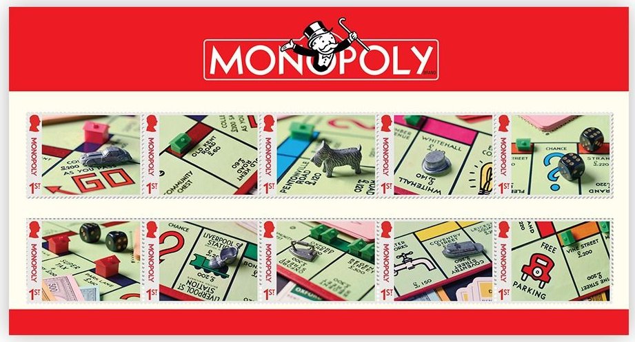New Monopoly-themed postage stamps released by the Royal Mail - missing the "go straight to jail" option for the post office managers.