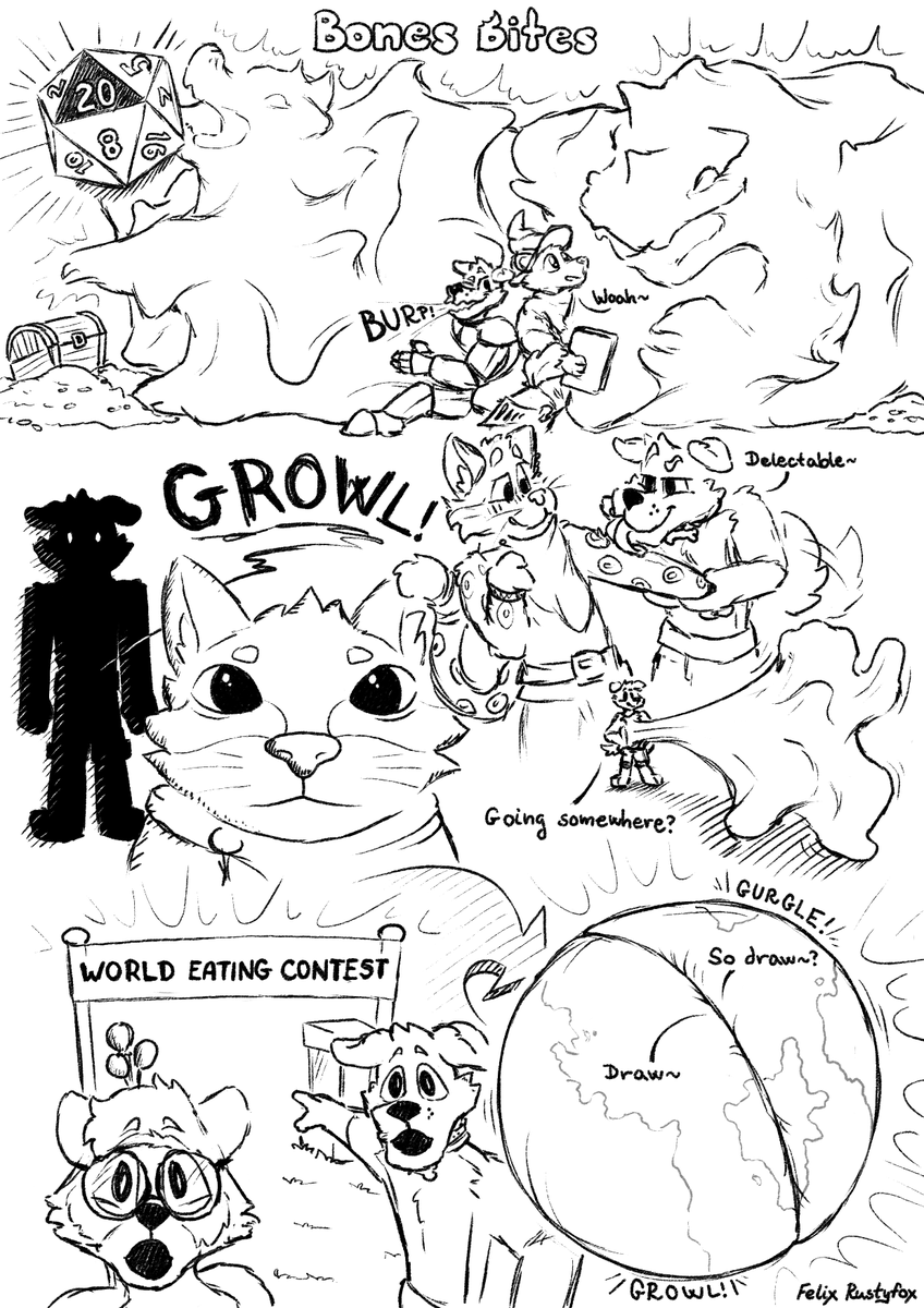 Some silly scenarios Bones found himself in~
Excuse the outdated memes, I am a very easily entertained person.

Sketchpage commissioned by <a href="/pyontheott/">pyon (but slightly more spooky)</a>  and featuring a few of his characters~