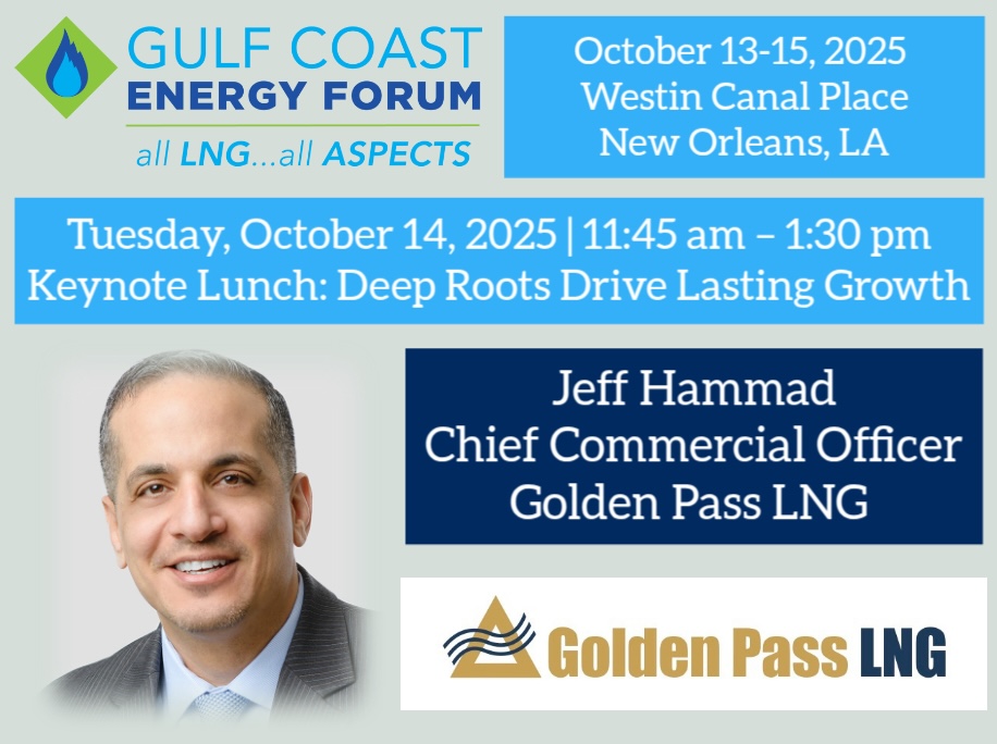 LDCForums's tweet image. Jeff Hammad, Chief Commercial Officer, Golden Pass LNG will be our Lunch Keynote Speaker next week in New Orleans! Don't miss hearing these exciting updates on Golden Pass LNG. Website: lnkd.in/gYqJ5DtY
#lng #naturalgas #pipelines #ldcgasforum #gulfcoastenergyforum