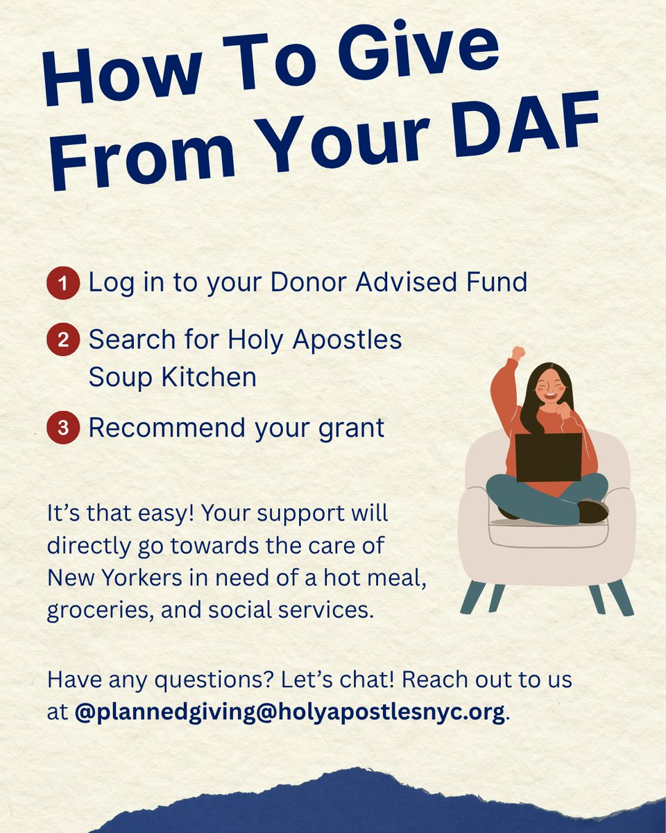 💙 Have a Donor-Advised Fund? Today’s the perfect day to use it!

Your #DAFDay gift to Holy Apostles Soup Kitchen helps stock shelves, fill plates, and bring hope to neighbors in need.

Recommend a grant today and make an impact right now. 🙌