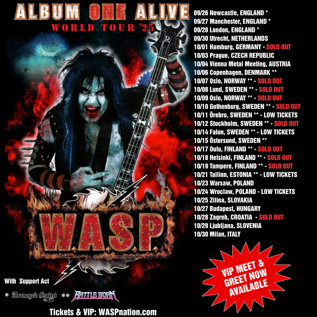 WASPOfficial's tweet image. Oslo, Norway tonight just SOLD OUT! Four upcoming shows have low tickets…
10/11 Örebro, SWEDEN
10/14 Falun, SWEDEN
10/21 Tallinn, ESTONI
10/24 Wroclaw, POLAND
Don’t risk waiting to get your tickets, get them today at bnds.us/r0zzt7
#waspnation #wasp #blackielawless