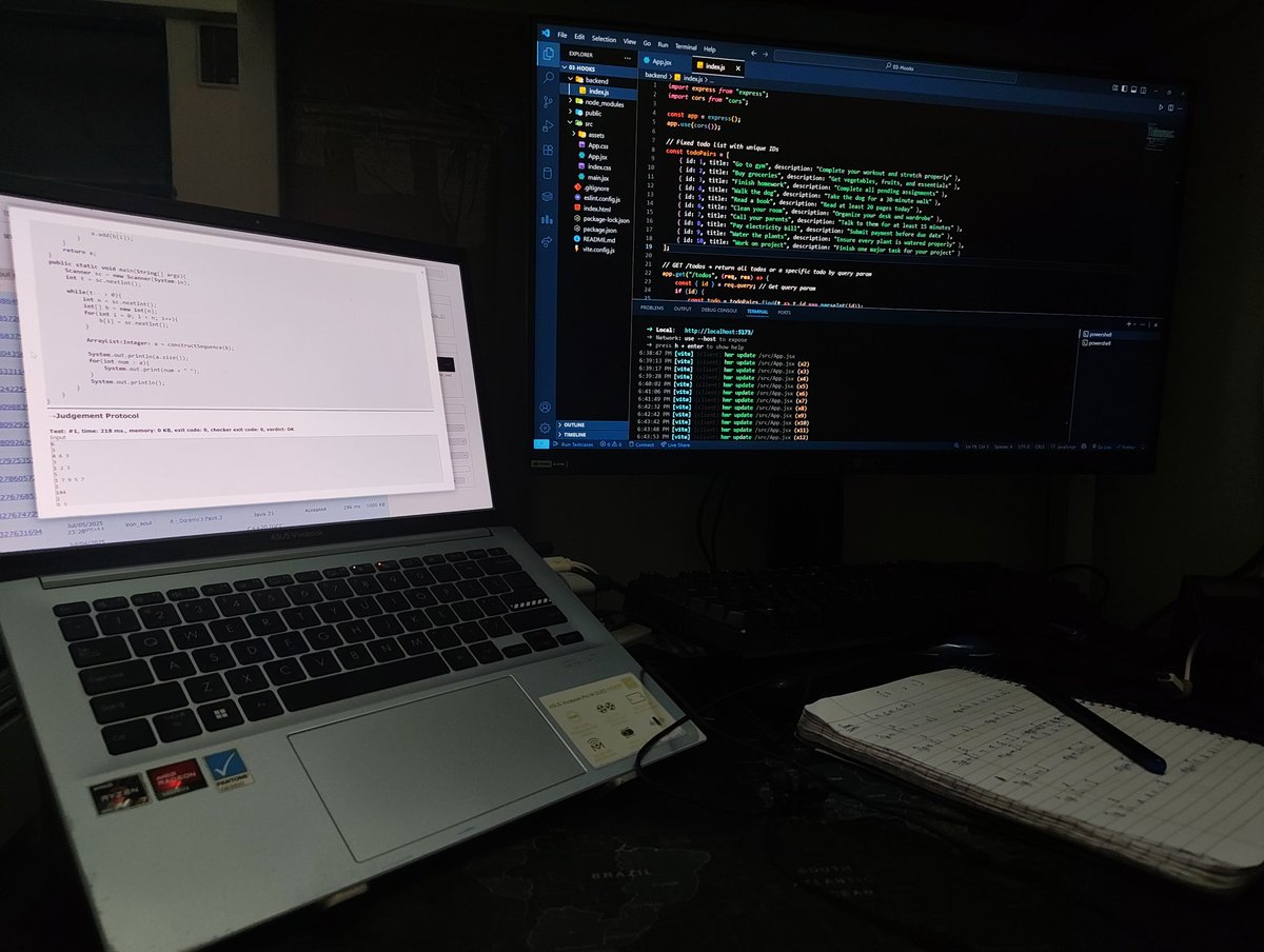 big_oh_no's tweet image. Day 43 progress check:
✅DSA/CP: 1 Medium (LeetCode) & 3 problems (Codeforces).
✅React: Built a small project to get hands-on with Hooks.
Feels so good to be back on the Competitive Programming grind after a 3-month break!
#100DaysOfCode #buildinpublic #Codeforces #REACT