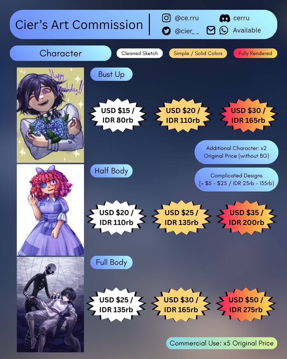 cier__'s tweet photo. [🔁&amp;❤️ are very much appreciated!]
‼️ OPEN ART COMMISSION ‼️

🇮🇩/🌐Prices available

Please fill in the form if you're interested!
https://t.co/b9WvYLiL4H

#opencommission #artcommission #commissionid #artidn https://t.co/RxG7EgrzmR