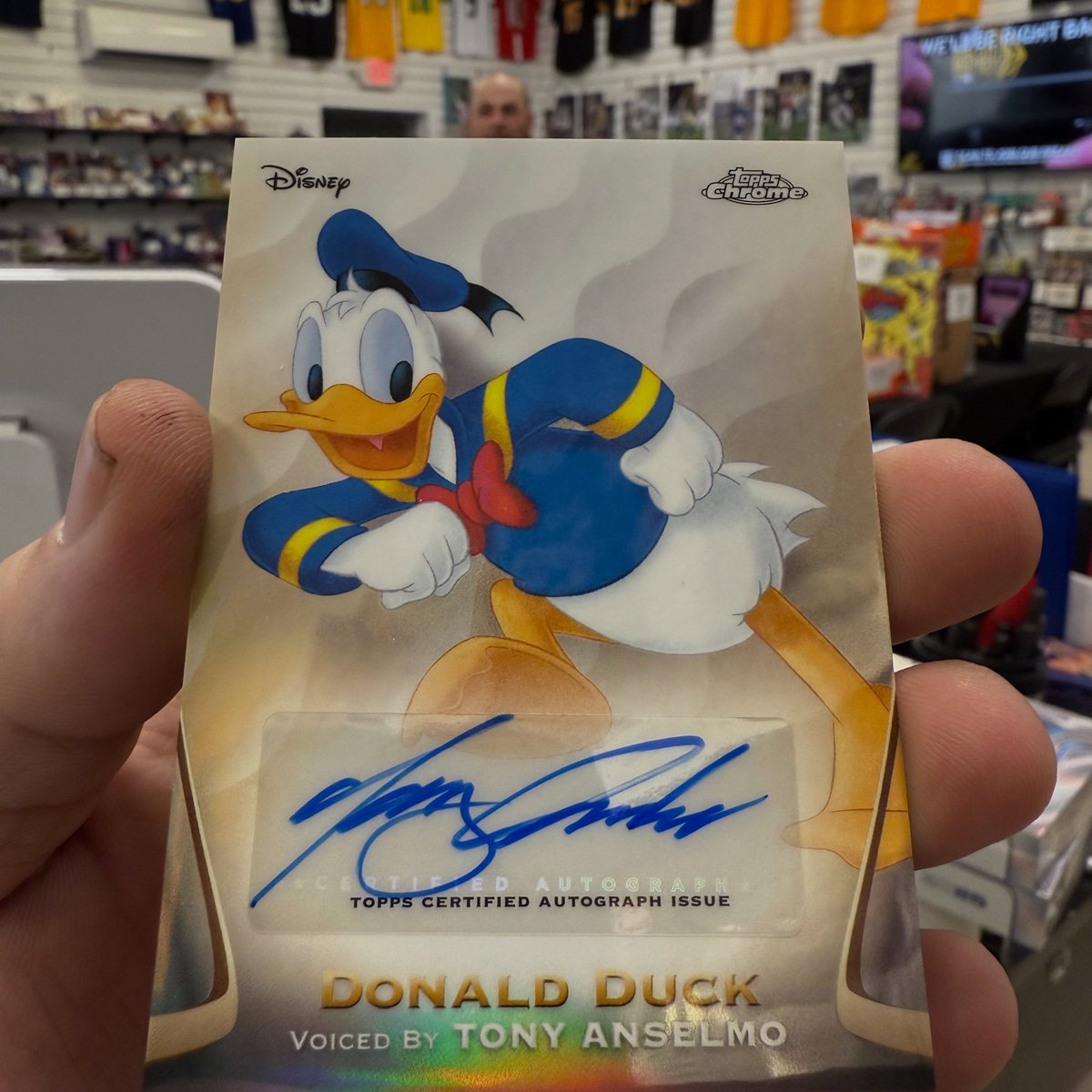SCCRetailStore's tweet image. Anthony with the big hit from Topps Chrome Disney in the store today.