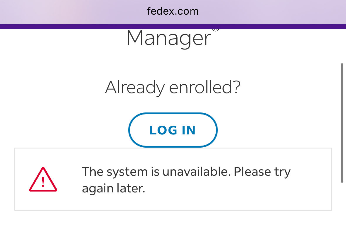 cpltalk's tweet image. Hours later @fedex still procucing plenty of IT errors. How do they manage to run a business? #fail