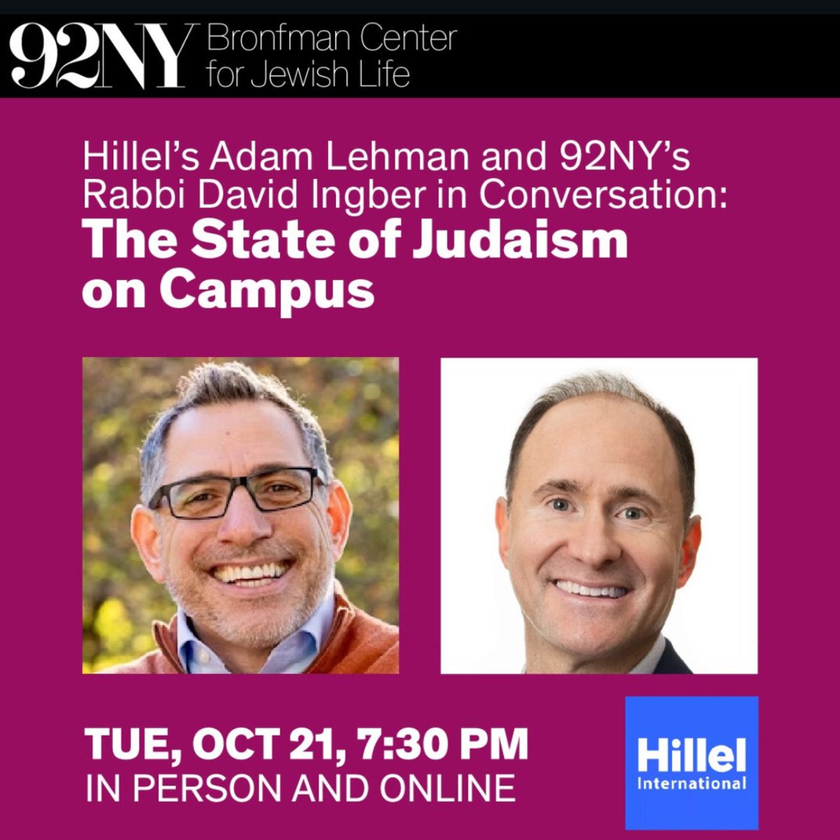 FYI below for anyone in NYC or interested in tuning in online. Chag Sukkot Sameach! ow.ly/sH6z50X9jq2