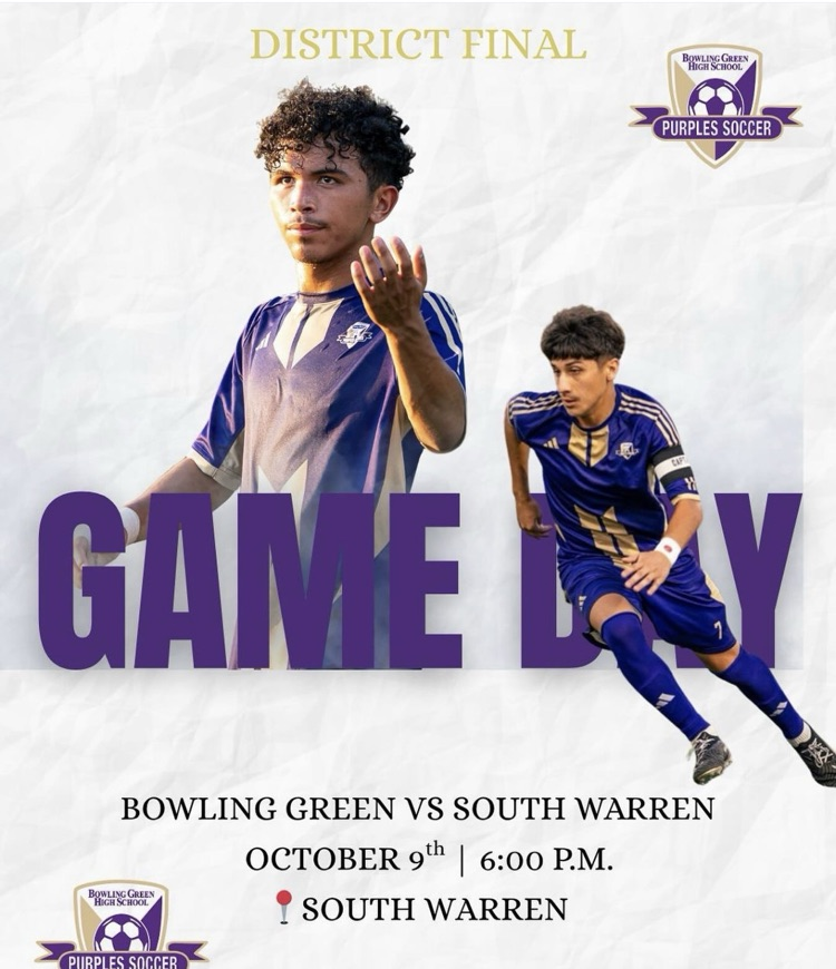 BgPurplesAth's tweet image. Boys Soccer District Championship is tonight at South Warren at 6pm. Get out and support the Purples! 

Ticket link: gofan.co/event/4938682?…