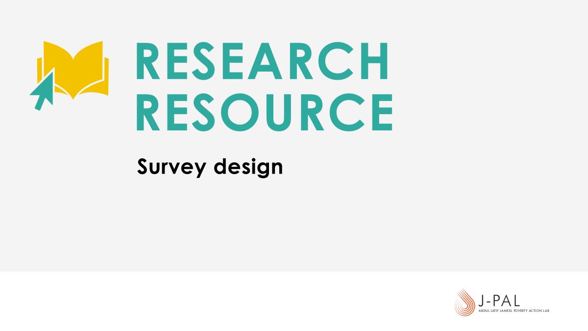Surveys 📄 are a powerful tool in research, but how are they best designed? These #ResearchResources outline survey development, practical tips, formatting suggestions, and guides to translation and quality control. povertyactionlab.org/resource/surve…