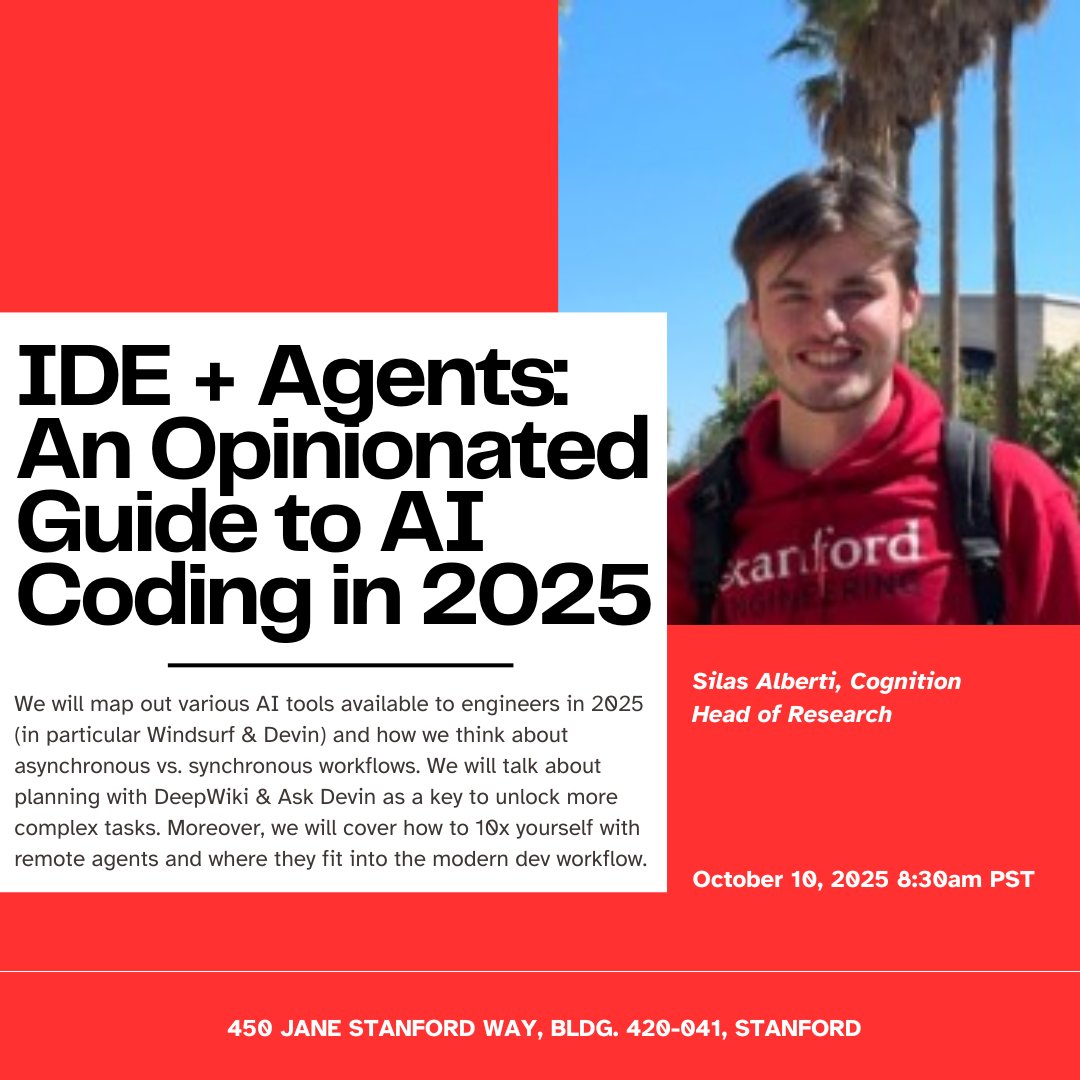 This is happening tomorrow on Stanford campus: a talk from @cognition Head of Research @silasalberti