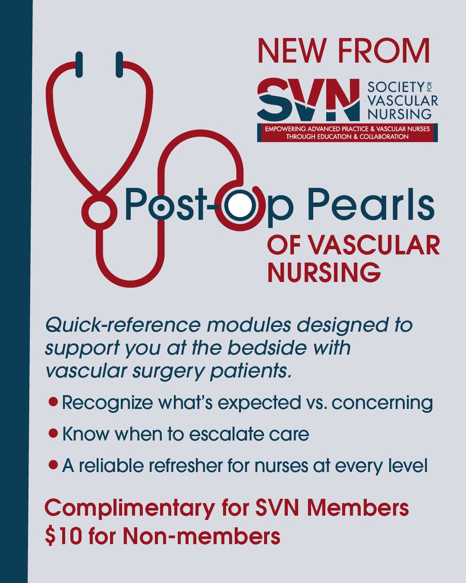 Just launched! SVN?s Vascular Surgery Post-Op Pearls: A Quick Reference for Nurses ? bedside-friendly modules with concise, practical guidance. Check it out now: svnnet.org/page/PostOpPea…