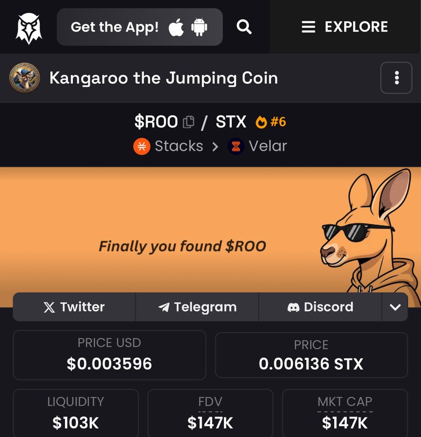 Now <a href="/roocoinbtc/">roocoin</a> and the SIP-10 fam finally landing on <a href="/dexscreener/">DEX Screener</a> is the signal we’ve been waiting for.

Stacks coins now visible.
Liquidity flowing.
Narrative shifting.

This is where the real market begins. 🦘
Shoutout to <a href="/reubs_btc/">reubs.btc</a>.