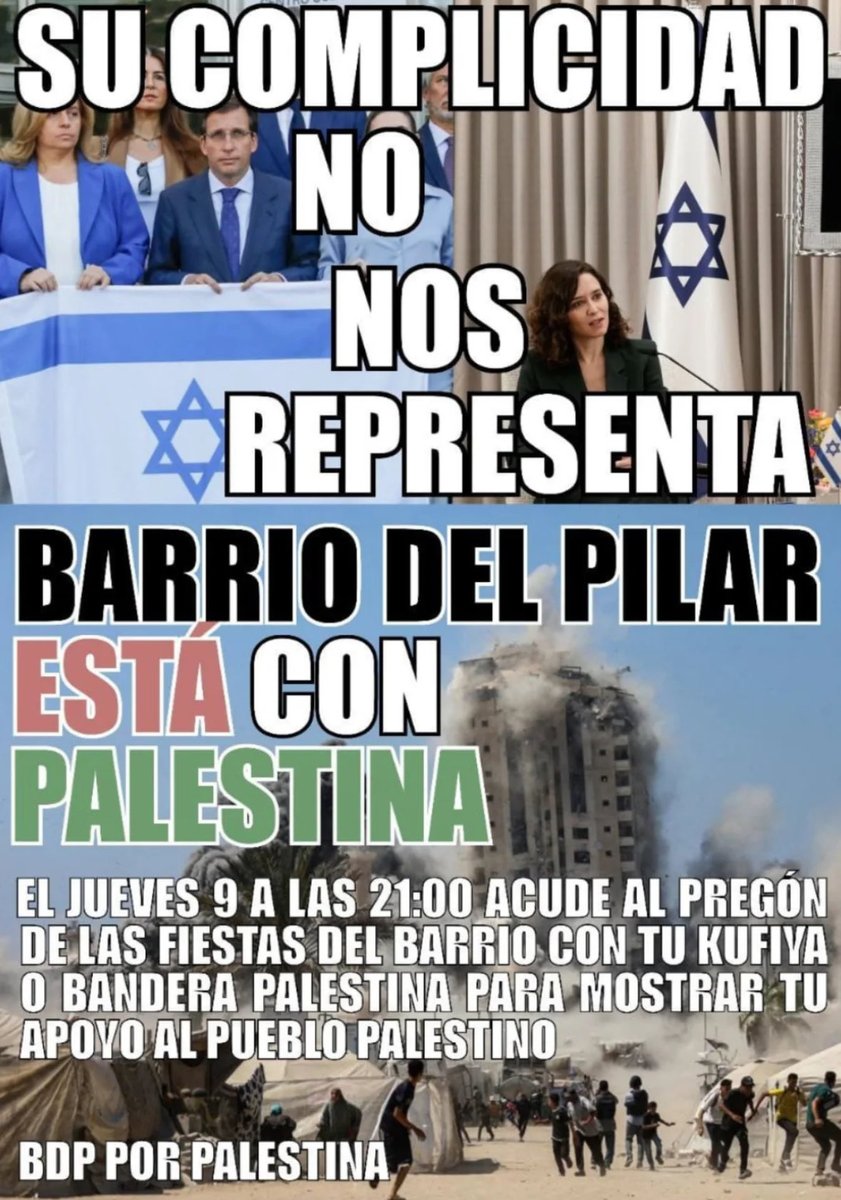 🎊 🎈 Desde hoy hasta el domingo 12, la UJCE y <a href="/elpcm/">Partido Comunista de Madrid</a> vuelven a estar presentes en las fiestas de Barrio del Pilar! 

Pásate a conocernos y a celebrar las fiestas populares con nosotros! 

Acude al pregón con tu kufiya o bandera para mostrar tu apoyo al pueblo palestino 🇵🇸