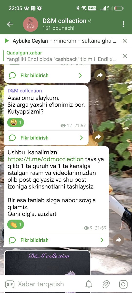 Kanalda bir o'yin qilayotgandik, kirib ishtirok etib ketinglar
t.me/ddmocclection

Like qadrlanadi