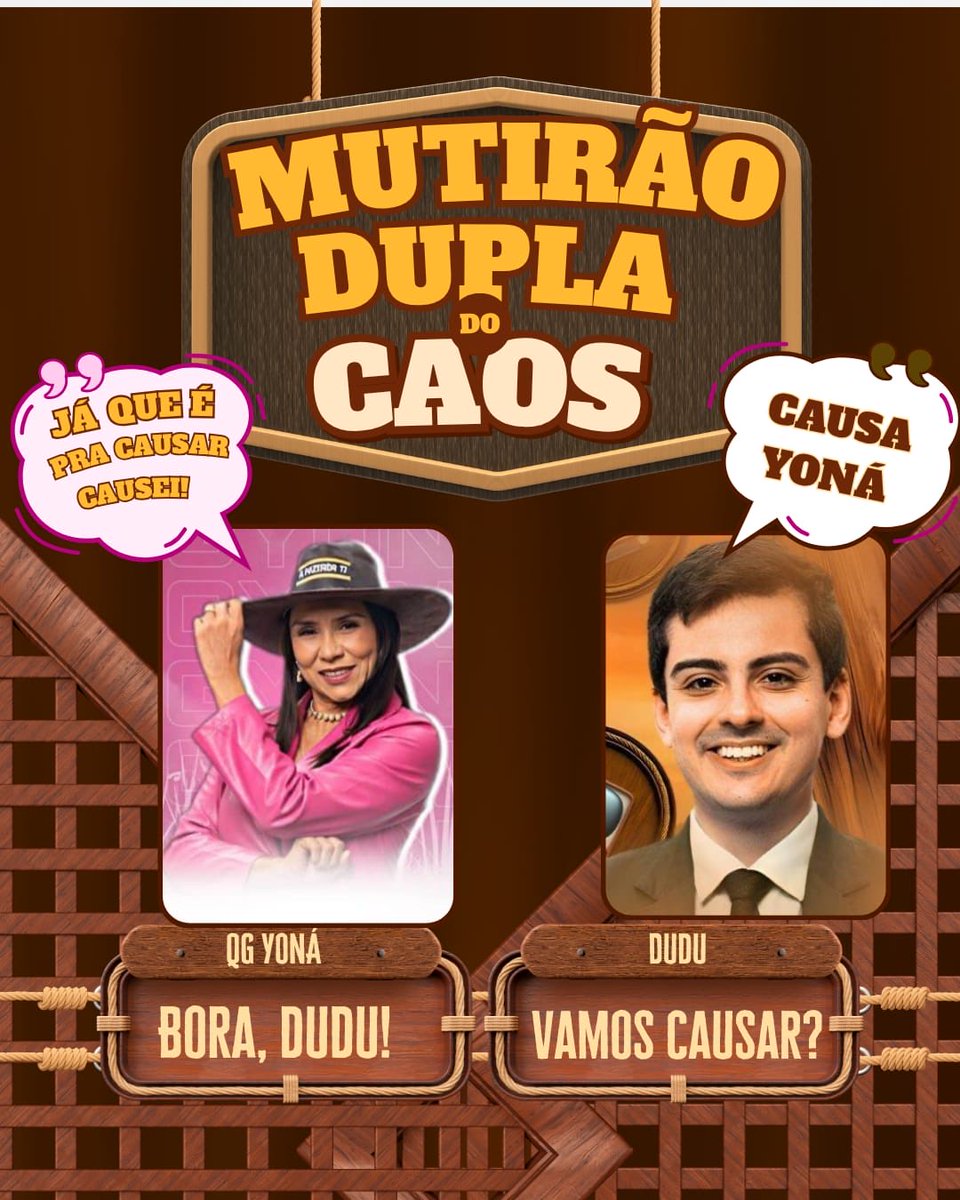 MUTIRÃO DUPLA DO CAOS feat. <a href="/qgyona/">Yoná Sousa 🛡️</a> 

🗳️A cada 10 votos mandem um emoji ou uma palavra nesse tweet.

⚠️O voto é pra FICAR, votem na YONÁ!
🔗LINK: record.r7.com/a-fazenda/a-fa…