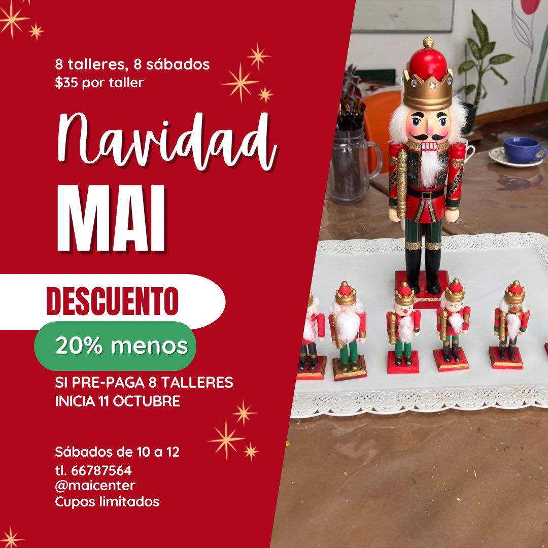 maicenter's tweet image. Navidad en MAI. 
A partir de 11 de octubre y en adelante por 8 sábados haremos manualidades y regalos navideños. 
¡Anótate! Es para todas las edades. 
Tlf 66787564
(😃tenemos descuento si te inscribes antes del 11 de octubre)