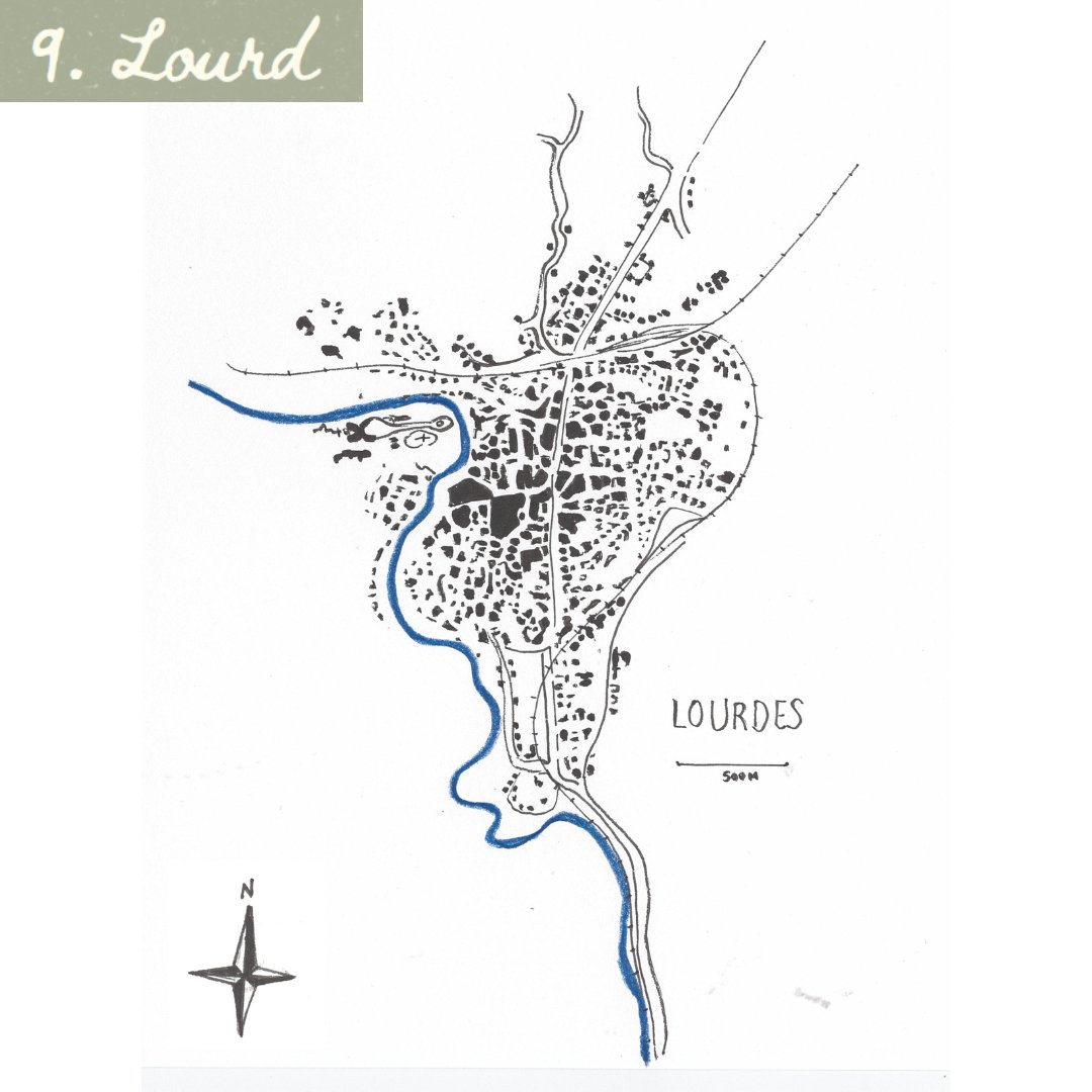 Junevgt's tweet image. JOUR 9  - LOURD 

#inktober #inktobermap #inkaddict #inktober2025 #map #carte #aquarelle #LOURD #lourdes #ville #stinarto #lageocasedessine