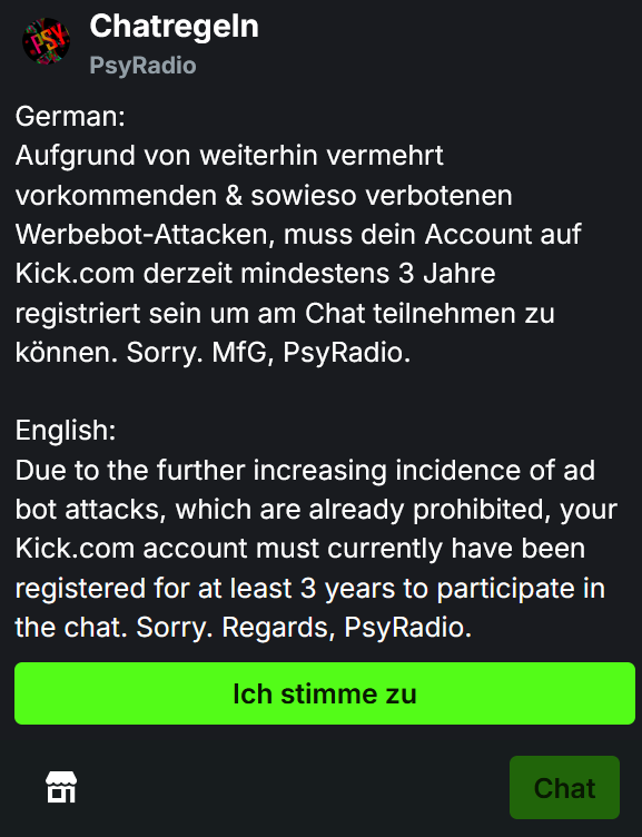 Fr4gHunt3r's tweet image. #PsyRadio #chatrules #3years #registration #kick #new #sorrytoallrealusers #mustbe Regards, kick.com/PsyRadio
@KickStreaming 
Still having ad bot attacks in the Chat... #tired