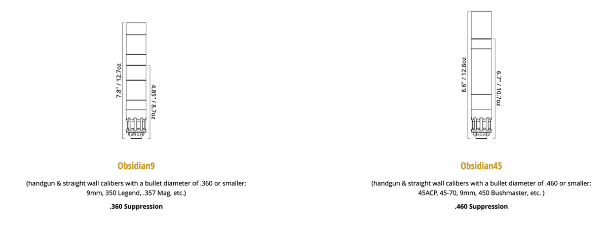RazorbackArmory's tweet image. Rugged Suppressors makes it easy to choose wisely. 💨 Their pistol suppressor lineup, like the Obsidian 9 and Obsidian 45, is organized in a simple comparison chart so you can quickly find the right can for your setup.
