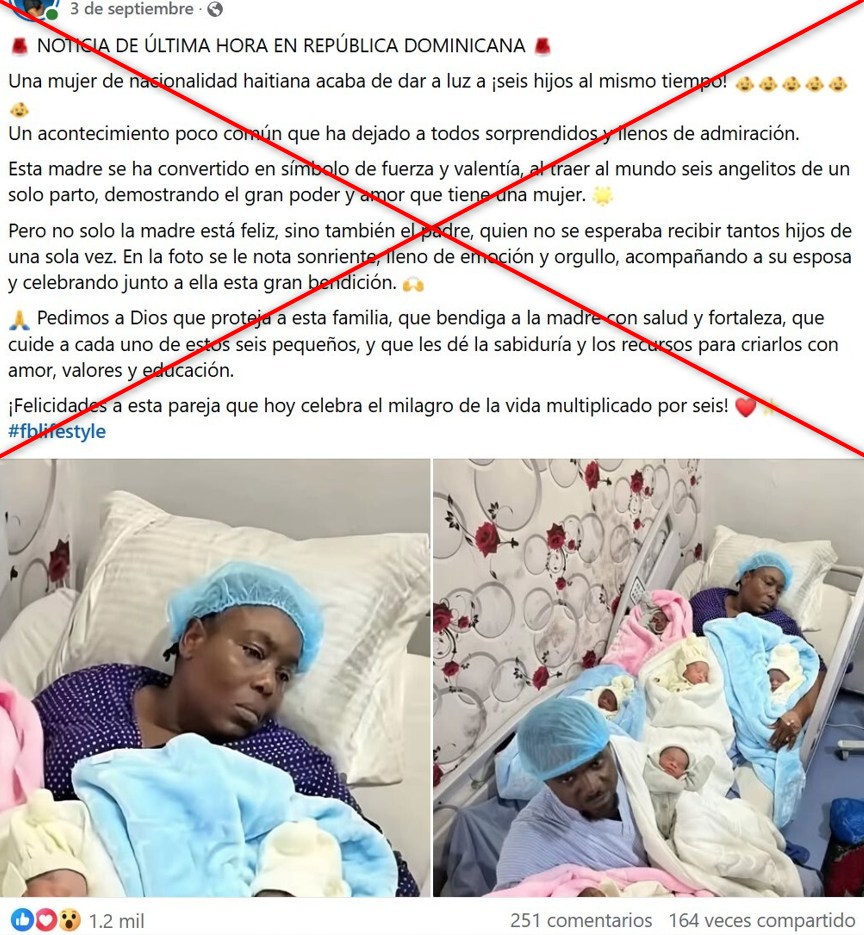 AfpFactual's tweet image. 🇩🇴 En medio de la tensión migratoria entre República Dominicana y Haití, difunden en redes imágenes de una mujer supuestamente haitiana que dio a luz a sextillizos en un hospital dominicano.

❌ Pero las fotos son de una mujer en Nigeria, en 2024.

➡️ u.afp.com/PartoHaití