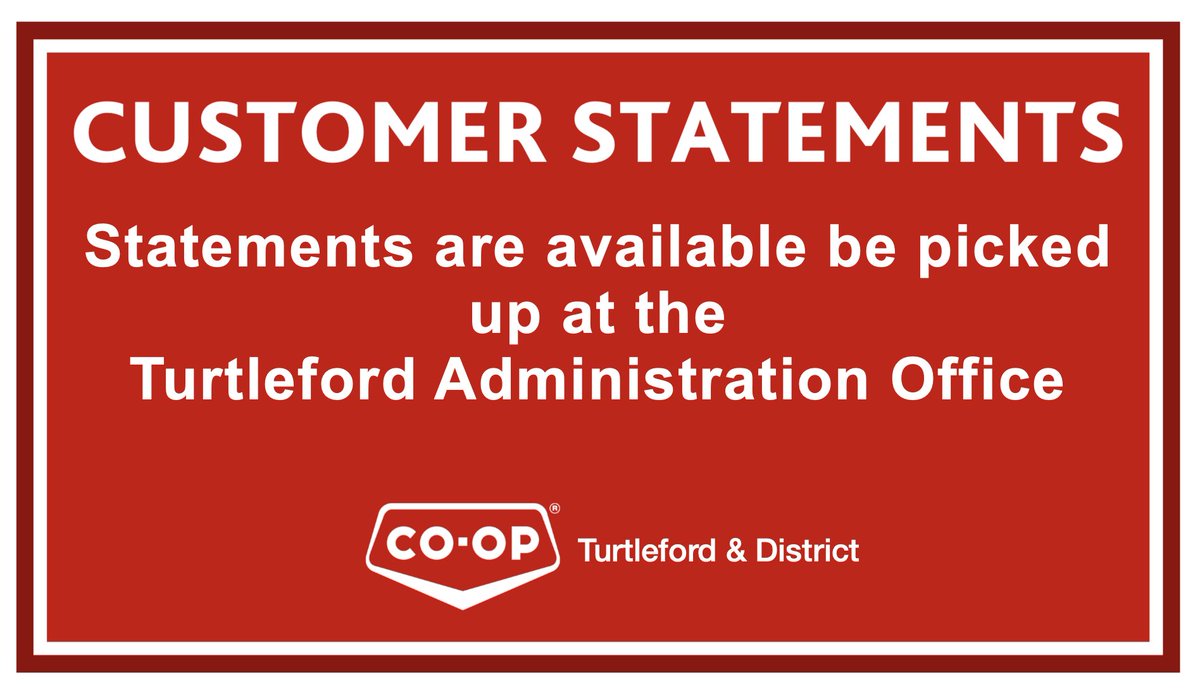 Member Statements are ready to be picked up at the Turtleford Administration Office – 225 Main Street, Turtleford.

At this time, we encourage all members to sign up for email statements, ensuring you receive your statements on time every month.

Thank you.