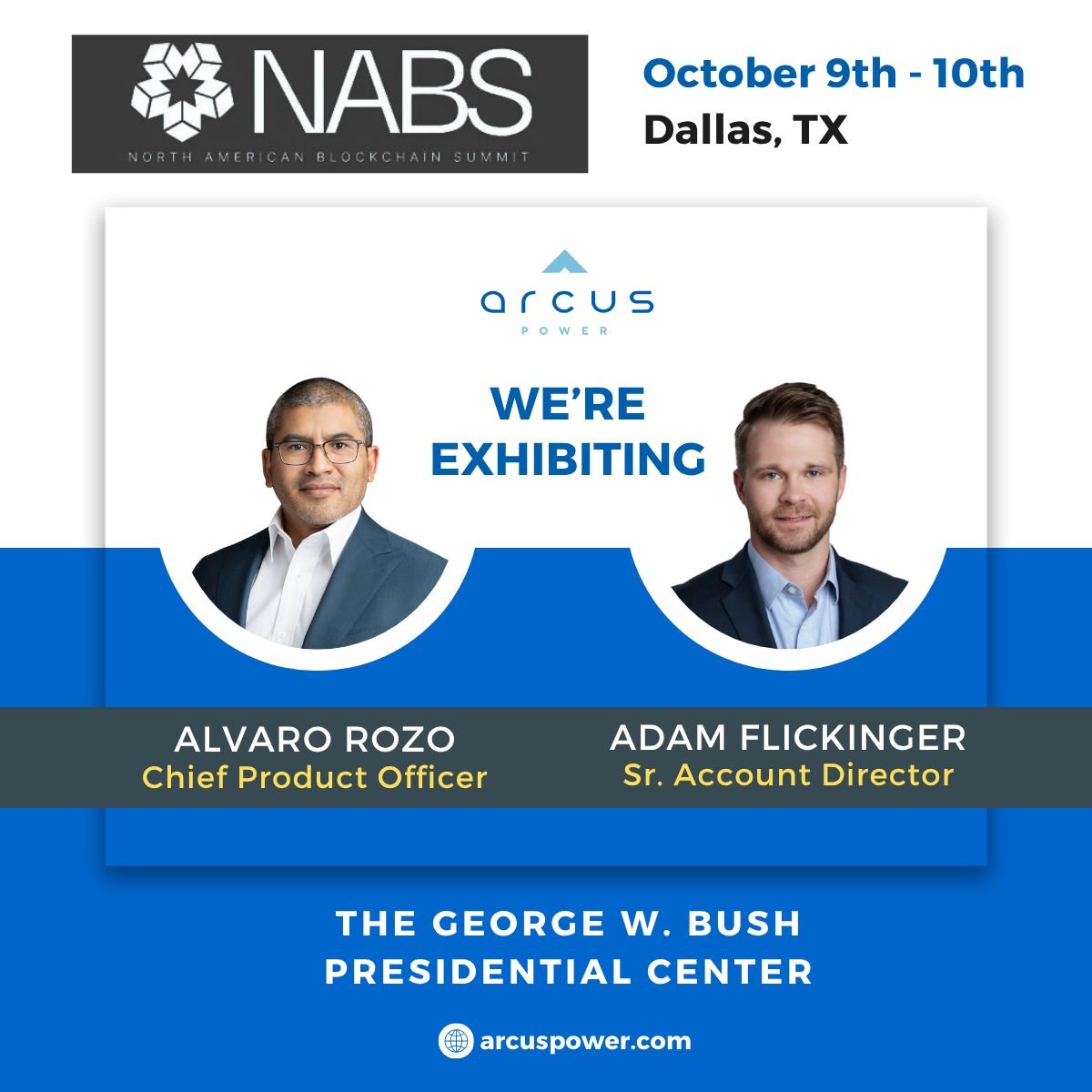 ArcusPower's tweet image. We’re live at #NABS25! Stop by to meet Alvaro Rozo &amp;amp; Adam Flickinger, and catch our “Land vs. Power” panel Oct 10! ⚡ #ERCOT #Bitcoin #Energy