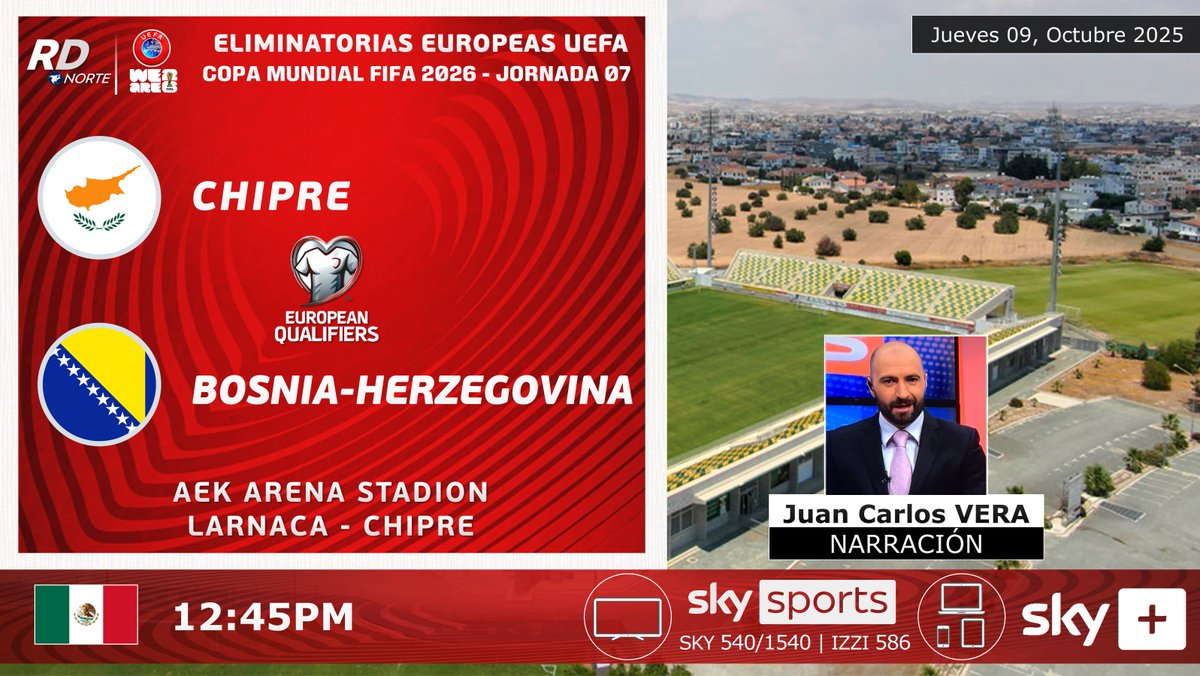 DeportivaCR's tweet photo. ๐จ๐พ @CyprusFA v @NFSBiH ๐ง๐ฆ
๐๏ธ @verabohne
โฐ12:45pm Solo en Mรฉxico
๐บ @SKYSportsMX C 540/1540 (๐ฒ๐ฝ) @izzi_mx C 586 (๐ฒ๐ฝ)
๐ป #SKYPlus (๐ฒ๐ฝ)
๐จ๐ท #RDNorte #FUTBOLxSKY #CYPBIH
๐ @UEFA #Eliminatorias Mundial 2026 | Jornada 07 https://t.co/Tz77Rbulcc