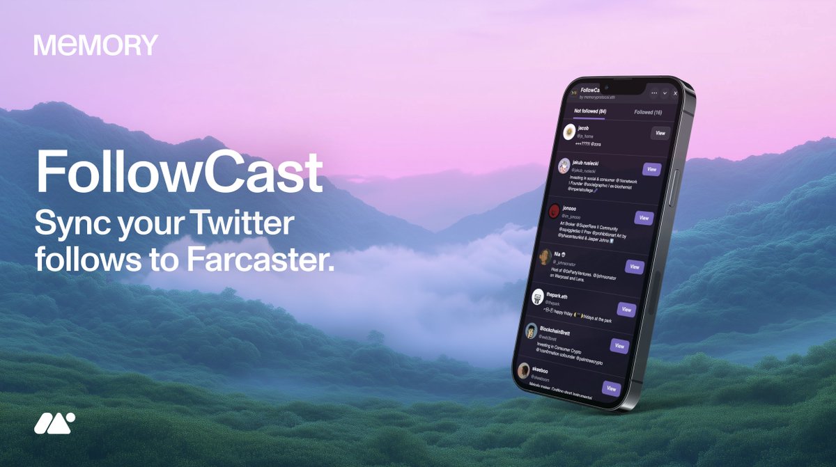MemoryProtocol's tweet photo. This is how we make the internet feel like magic:

✦ Sync your Twitter follows to Farcaster.
✦ Should be easy. It's not.
✦ Only Memory fixes it.

The internet is better when data flows freely. https://t.co/BzV3sTVd6v