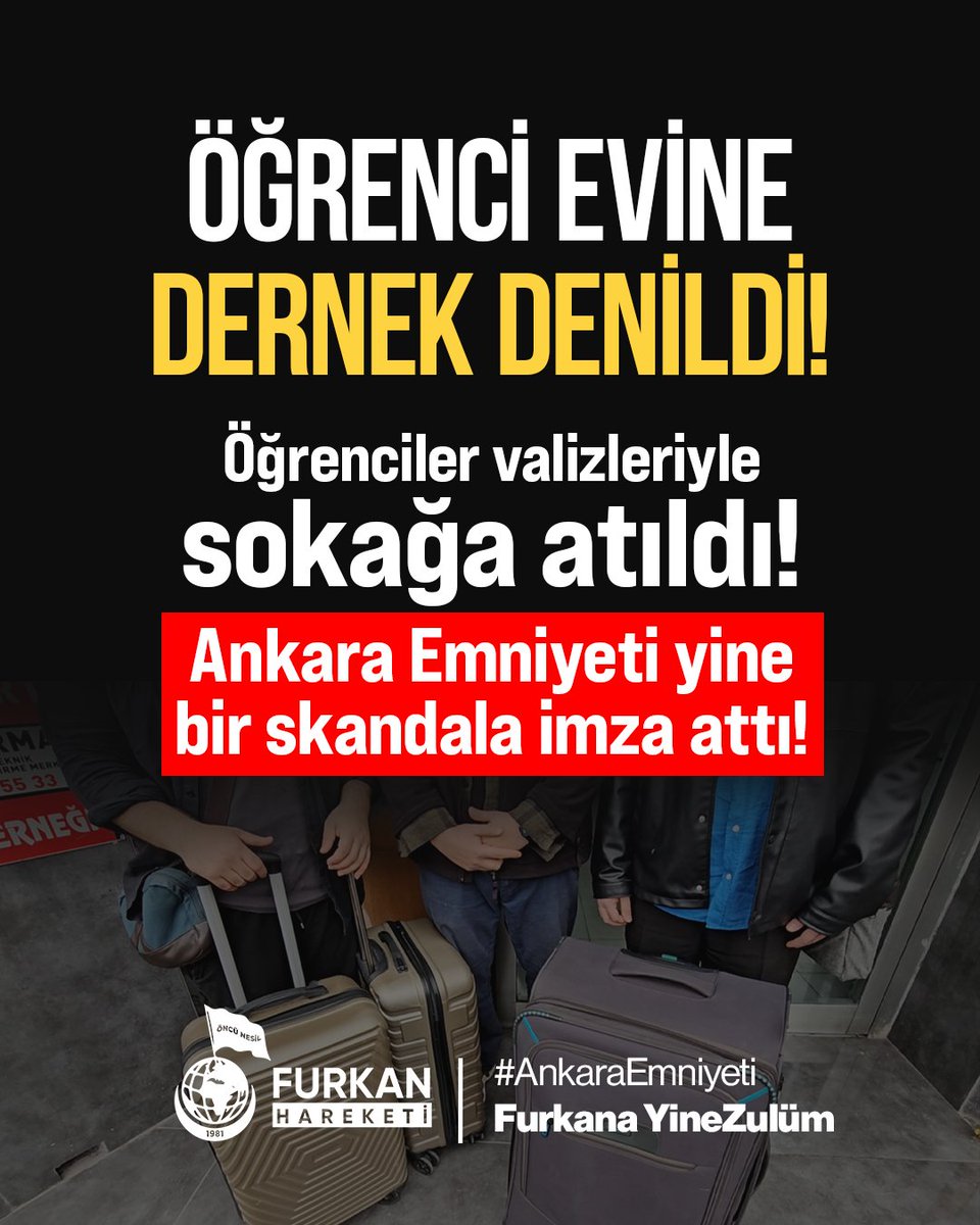 Öğrenci Evine Dernek Denildi! 

Öğrenciler valizleriyle sokağa atıldı! 

Ankara Emniyeti yine bir skandala imza attı! 

#AnkaraEmniyeti
Furkana YineZulüm