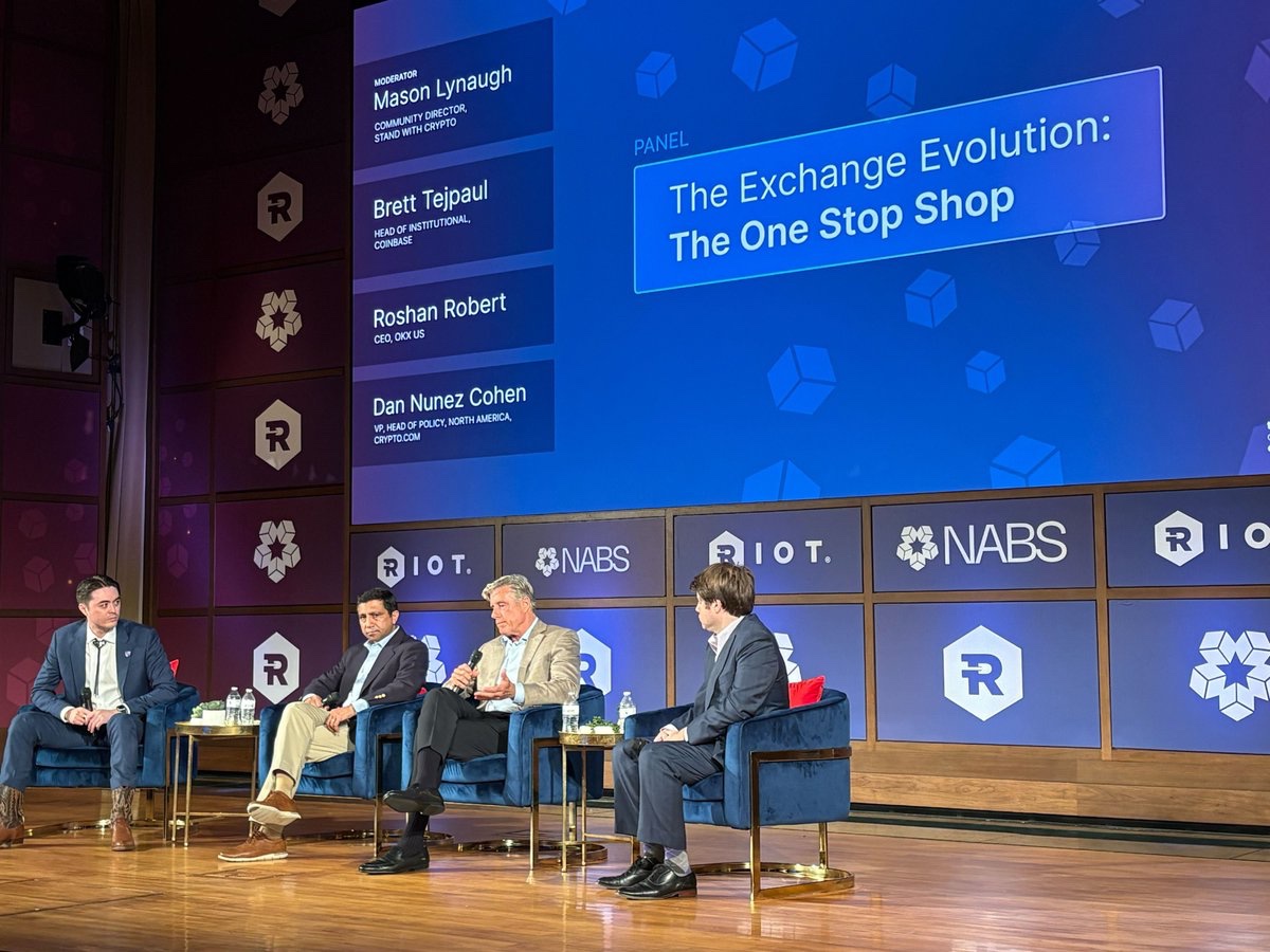 Live from <a href="/NABSummit/">North American Blockchain Summit</a>  — our Community Director <a href="/512mace/">Mason Lynaugh</a> moderating “The Exchange Evolution” with <a href="/Roshan_OKX/">Roshan Robert</a> <a href="/okx/">OKX</a>, Chris Amorello <a href="/coinbase/">Coinbase 🛡️</a>, &amp; <a href="/DanNunezCohen/">Dan Nunez Cohen</a> <a href="/cryptocom/">Crypto.com</a>