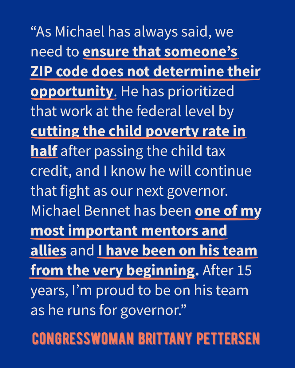 MichaelBennet's tweet image. Brittany Pettersen is an inspiring leader and tireless advocate for Colorado families. I’m deeply grateful to have her support in my campaign for Governor as we work together to build a stronger, fairer Colorado.