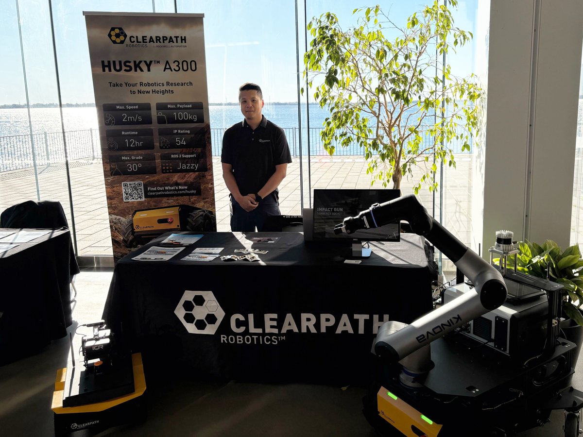 clearpathrobots's tweet image. We’re proud to be sponsoring and exhibiting at the @roboticscouncil Symposium today in Kingston!
We’re showcasing an advanced mobile manipulation demo featuring @KinovaRobotics Link 6 collaborative arm integrated on a Husky A300 — a true example of Canadian innovation in action.