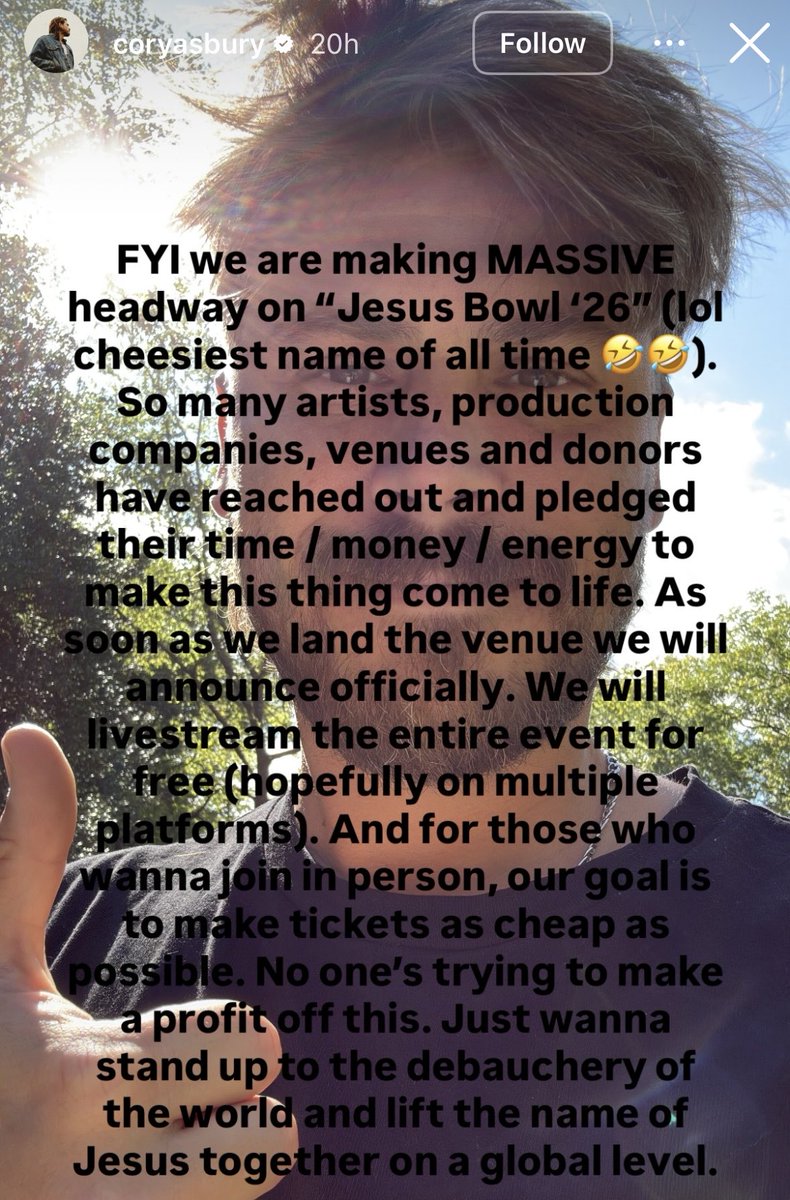 Hey <a href="/TPUSA/">Turning Point USA</a>, top Christian artists were already planning a huge worship service during the halftime show.

Maybe great minds think alike— but in this time of revival, can we unite around Christ as the center of the event?

The boldest move? Go ALL IN on worship.

How powerful