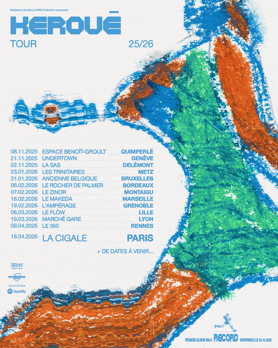 tour 2025/2026

trop pressé de commencer la tournée et venir défendre le prochain projet sur scène, d’autres dates arrivent prochainement 🎟️

Premier album solo « RECORD » qui sort dans deux semaines, La Cigale à Paris le 18 Avril 2026 

keroue.com