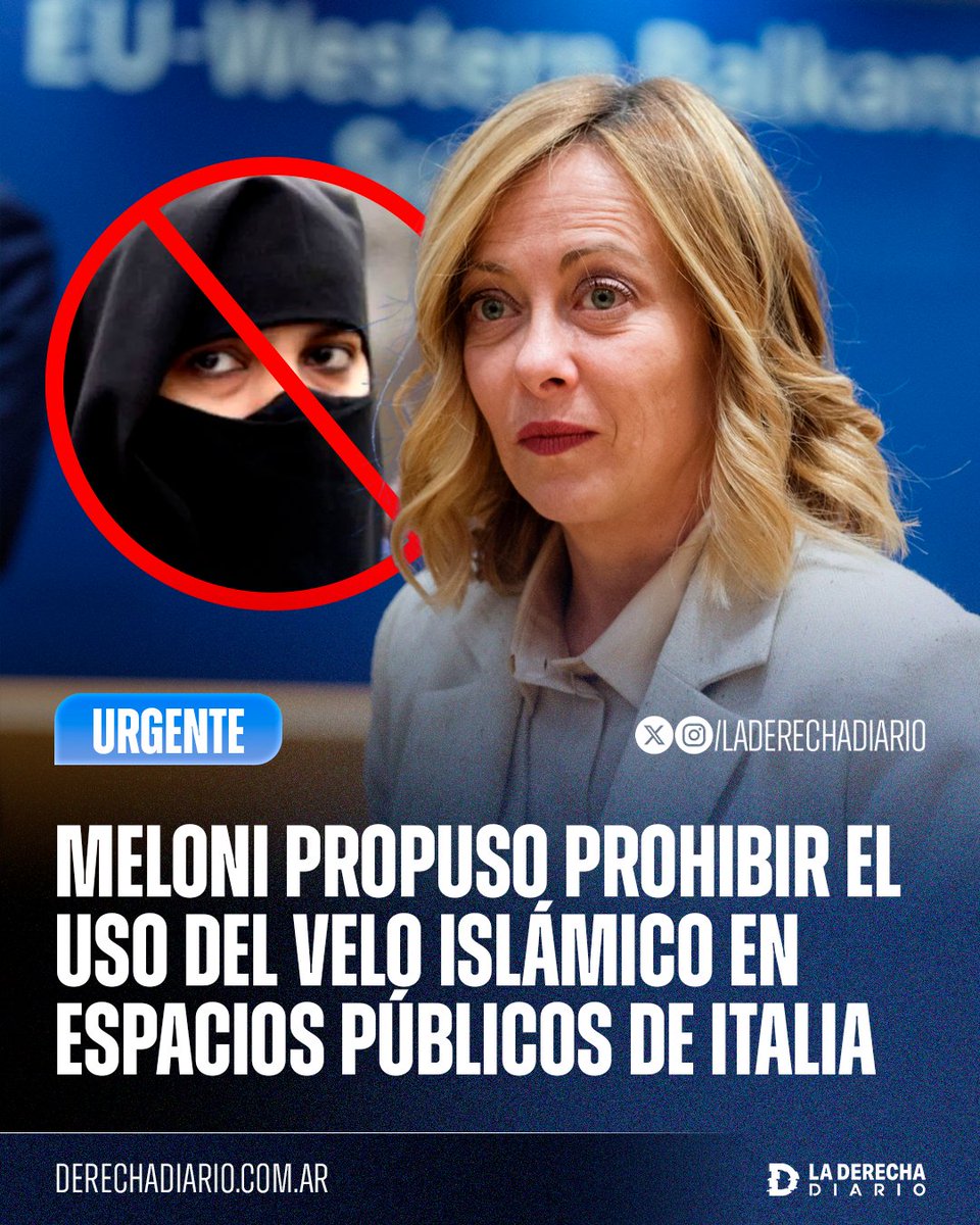 laderechadiario's tweet image. 🚨🇮🇹 | #URGENTE Giorgia Meloni propuso un proyecto de ley para prohibir el uso del velo islámico en todos los espacios públicos de Italia con multas de hasta 3.000 euros.

Además, impone un control total sobre la financiación extranjera de las mezquitas: las asociaciones…