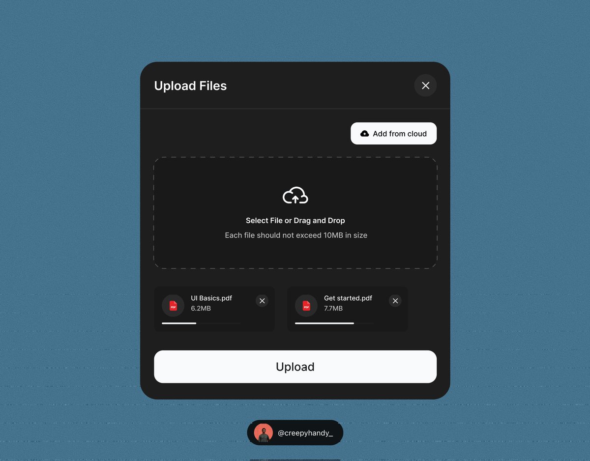 creepyhandy_'s tweet image. Designed a clean file upload modal, and @gdd3v brought it to life in code.
Minimal, clear drag-and-drop, smooth progress states — just how I envisioned it.
Check it out goodyfun.vercel.app
Love seeing design and dev come together.✨
Using your phone? Put it in desktop mode