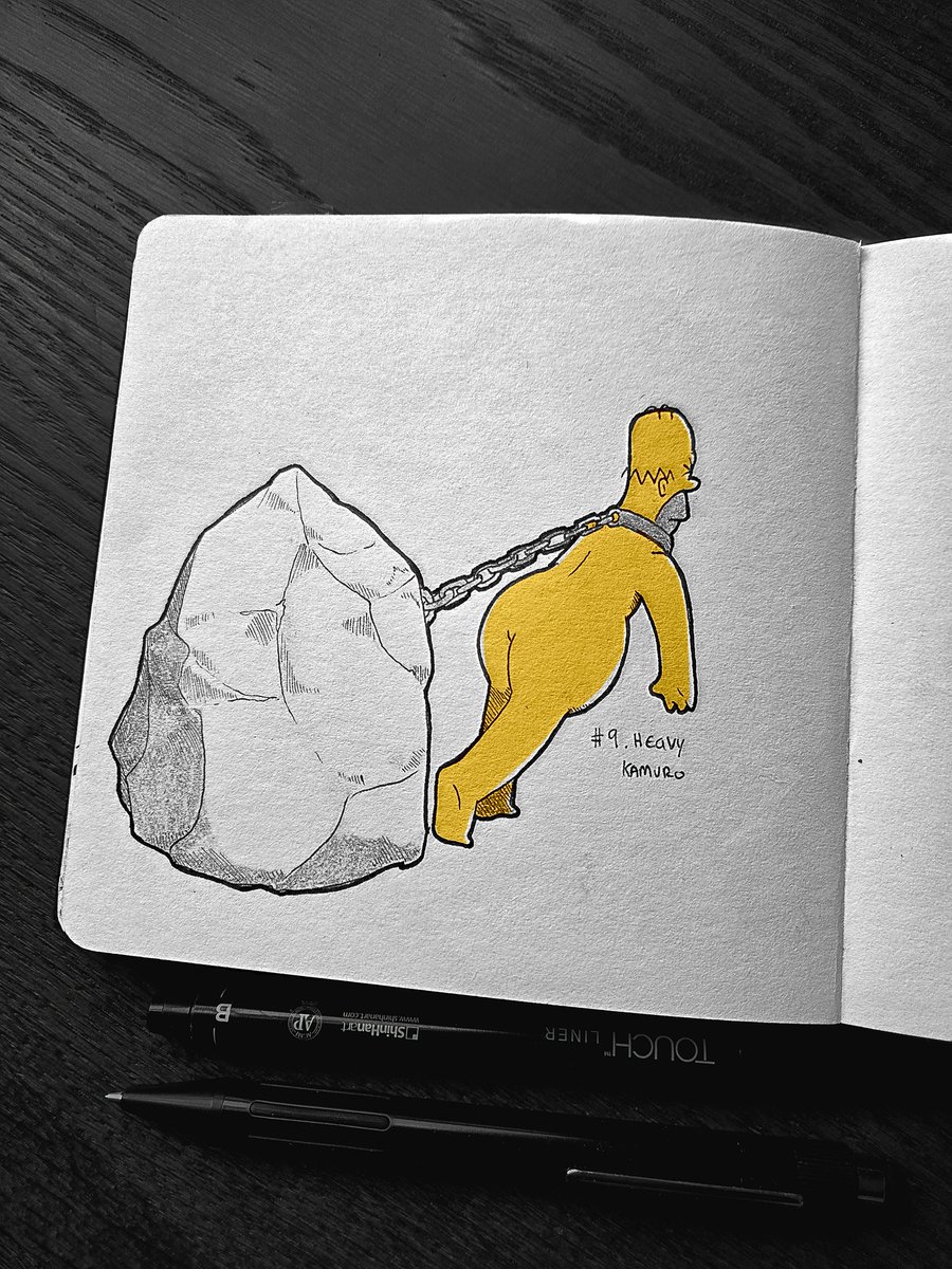 KamuroDraws's tweet photo. Inktober 2025 – Day 9: Heavy 🪨🍩
Even the Chosen One of the Stone can’t escape the weight…
of responsibilities, prophecies, and maybe a few too many donuts. 🍩💀
#inktober2025 #inktoberday9 #inktoberheavy #thesimpsons #homerSimpson #magios #chosenone #funart #cartoonart https://t.co/wiWMZWfna9