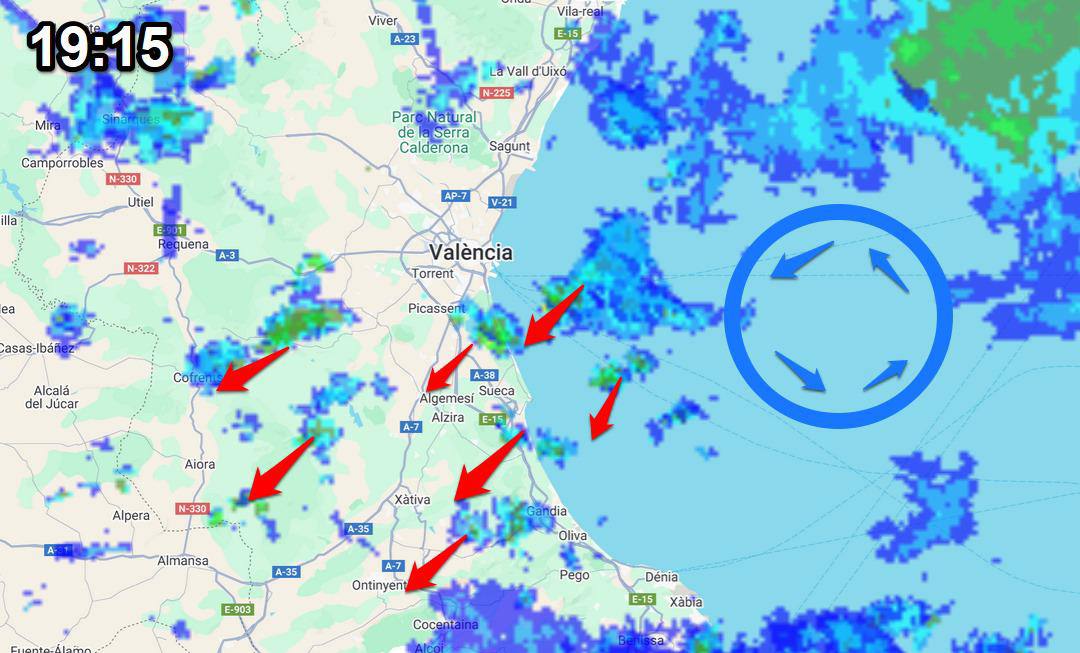 Actualització oratge:

Ruixats intensos, de curta durada, entrant de gregal a les comarques de la meitat sud de València. Durant les immediates hores passaran a entrar cada vegada més de tramuntana (N), restringint-se a la Ribera Baixa, Safor i Marina Alta. 

➕