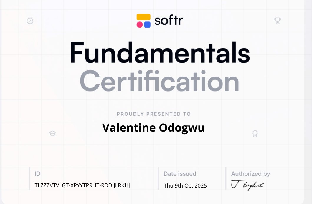 VOdogwu11248's tweet image. Just earned my Softr Fundamentals Certification!* first milestone in my journey to becoming a Certified Softr Expert. From building beautiful front-ends to automating workflows with n8n, Make.com, Vapi &amp;amp; Zapier, all in on no-code innovation.  

#NoCode #AIWorkflows