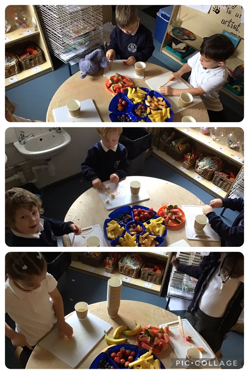 Receptionmonksd's tweet image. #classR1 have had a scrumptious day today, we had lots of fruit which the children chose and then cut up themselves they then enjoyed eating there fruit salad for snack 🍏🍇🍓🥭🍉🫐🍍🍌