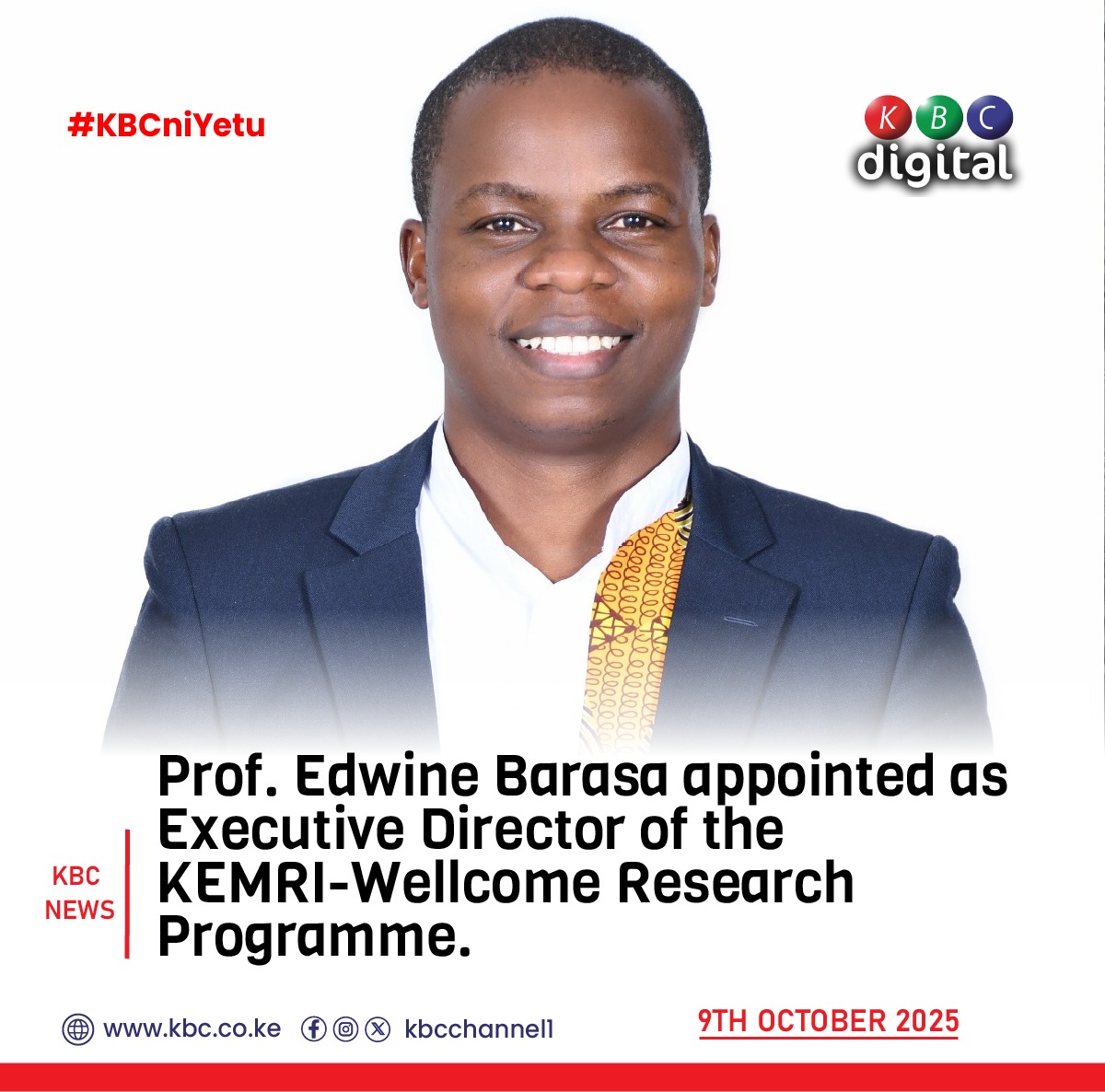 Prof. Edwine Barasa appointed as Executive Director of the KEMRI-Wellcome Research Programme.

#KBCniYetu ^KG