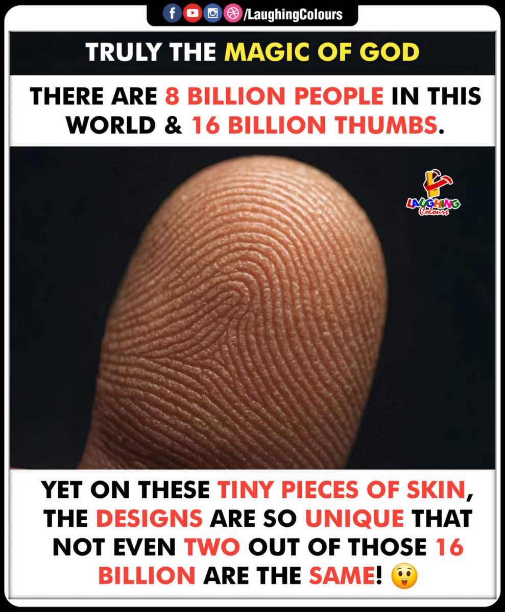 LaughingColours's tweet image. Every fingerprint tells a story 😯

#GodsCreation #UniqueDesign #Fingerprints #HumanMiracle #AmazingFacts #NatureWonder