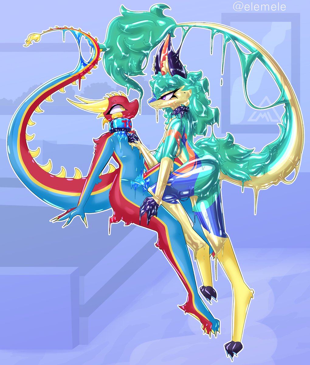 Comm for <a href="/Floof_boii/">Floof ➡️EF29</a>  and <a href="/PoofySpoofy/">Spoof the Pooltoy</a>  !! 
💚❤️🖤
Slimeslimeslimeslime~