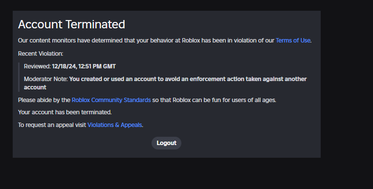 royale_halo's tweet image. 🚨 A Roblox player since 2016, CrazyManPlayz, was wrongfully banned for something they didn’t do. Banned for something “from Dec 2024” is unfair.
@Roblox @RobloxRTC @KreekCraft @LeahAshe @Flamingo this isn’t right.
#Roblox #JusticeForCrazyManPlayz #RobloxModeration #Unban